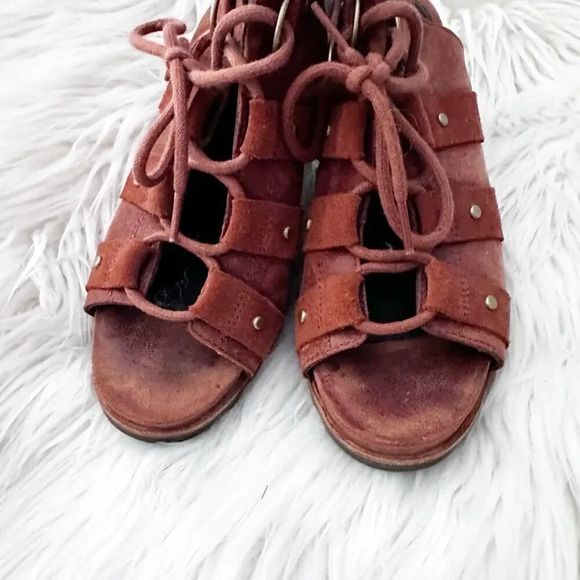 SOREL | Addington Lace Up Sandal Rustic Orange/Brown Block Heel | Size 8 - Picture 5 of 11